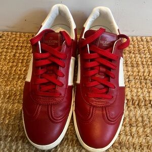Valentino Garavani Red and White Low-Top Leather Sneakers